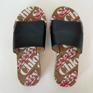 See by Chloé Essie Black Leather Mule Sandals with Tan Soles, size 37